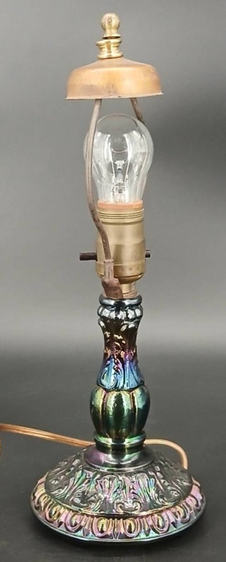 Iridescent Carnival Glass and Brass Accent Lamp