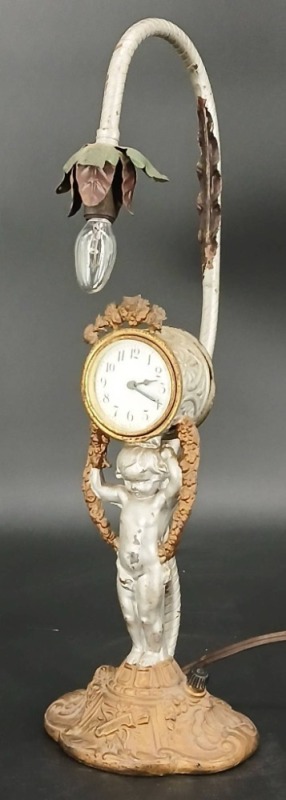 Art Deco Figural Clock Table Lamp