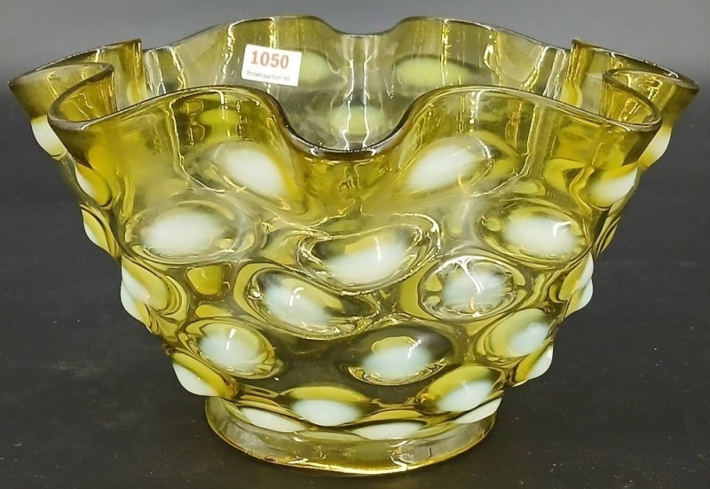 Yellow with White Opalescent Dots Glass Lamp Shade