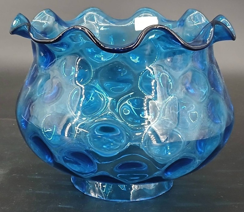 Fenton Jamestown Blue Glass Lamp Shade with Ruffled Rim
