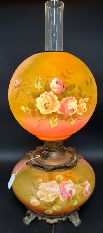 Gone with the Wind Hand-Painted Floral Electrified Oil Lamp