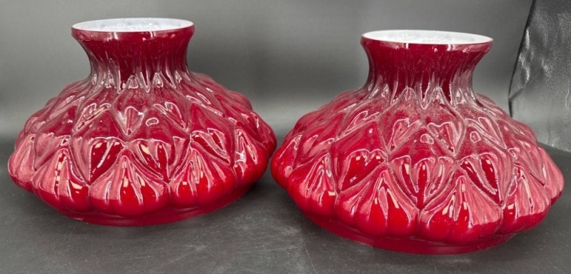 Pr. Aladdin Model 202 'Artichoke" Ruby Red Glass Lamp Shades "&ldquo; Reproductions