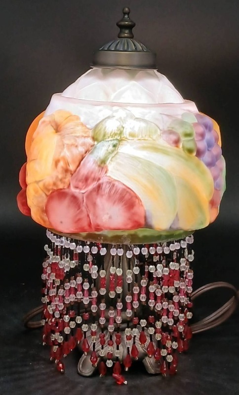 Contemporary Puffy Fruit-Themed Lamp with Beaded Fringe