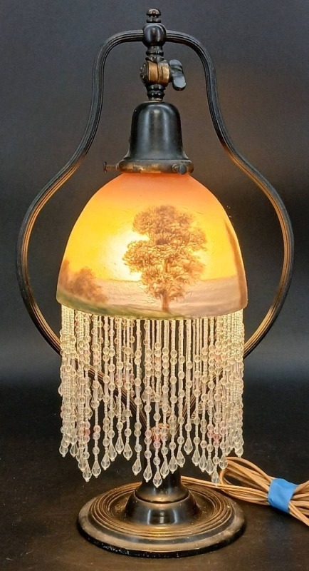 Hand-Painted Glass Beaded Boudoir Lamp