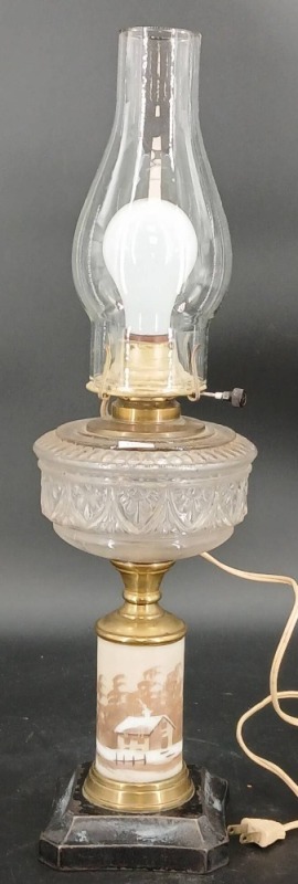Glass and Brass Electrified Oil Lamp