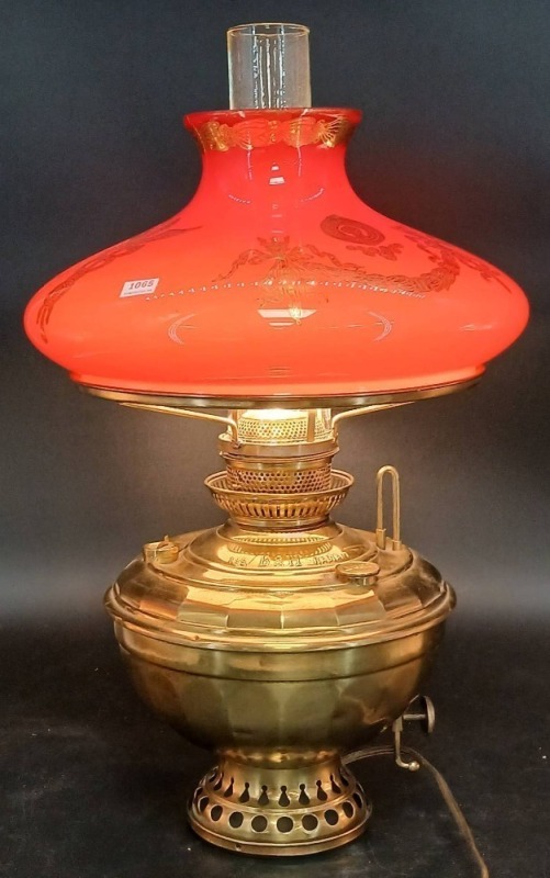 B&H Radiant Brass Lamp with Red Shade