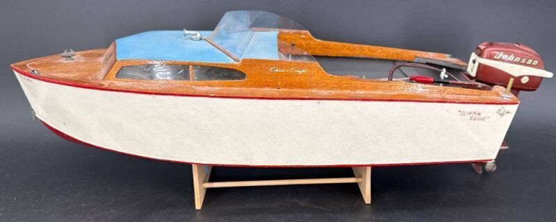 Wooden Model Boat With Johnson Motor