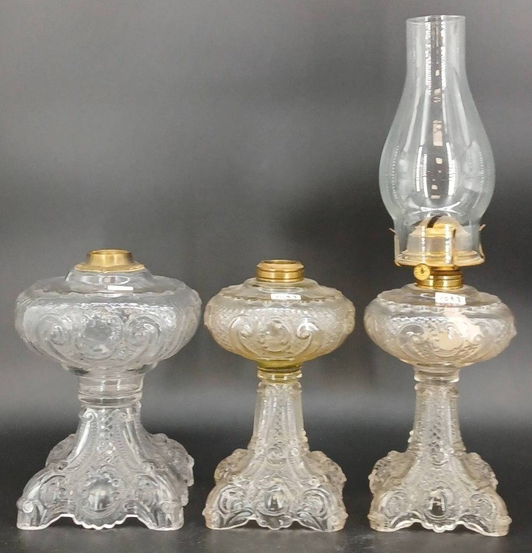 (3) EAPG Princess Feather Oil Lamps