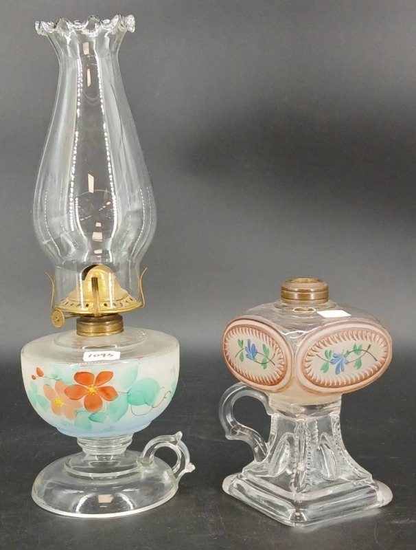 (2) Finger-hold Oil Lamps with Hand-Painted Designs