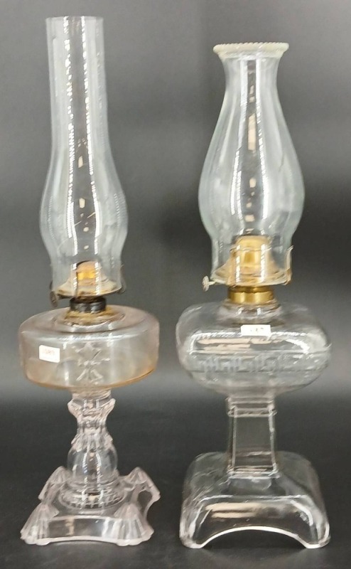(2) Clear Glass Oil Lamps with Chimneys