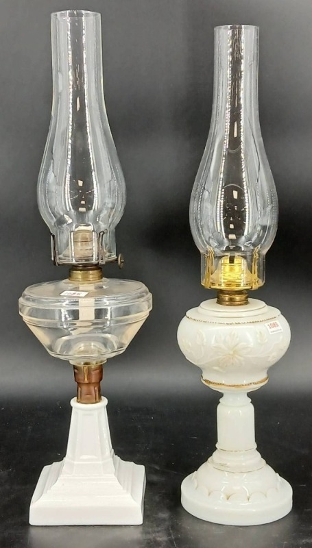 (2) Milk Glass Oil Lamps