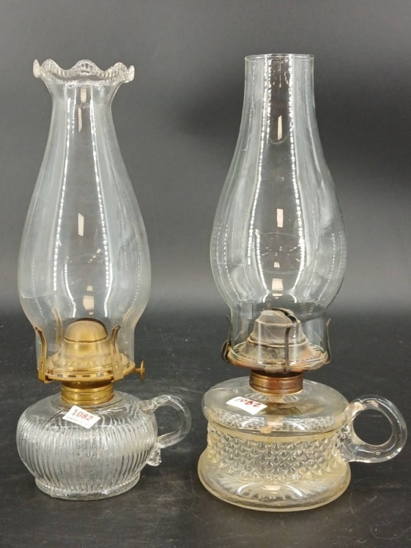 (2) EAPG Thumb-hold Oil Lamps