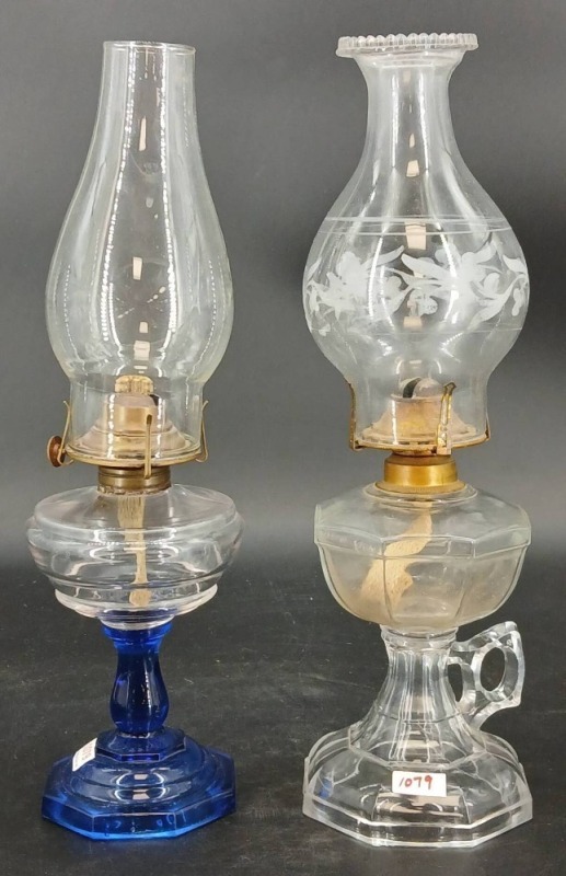 (2) Glass Oil Lamps with Brass Burners
