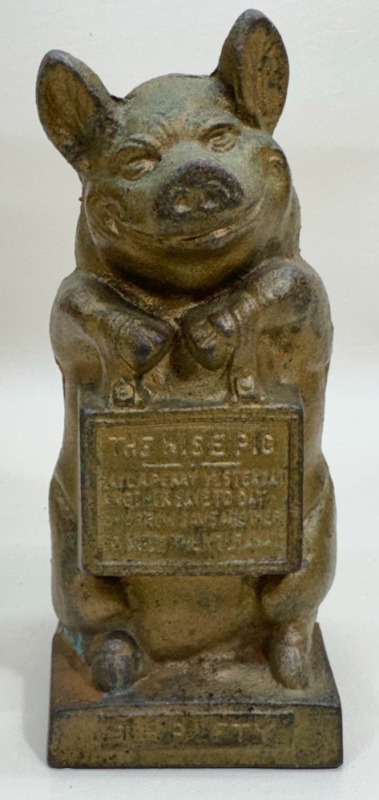 Thrifty Pig Cast Iron Bank, 6.5" Tall
