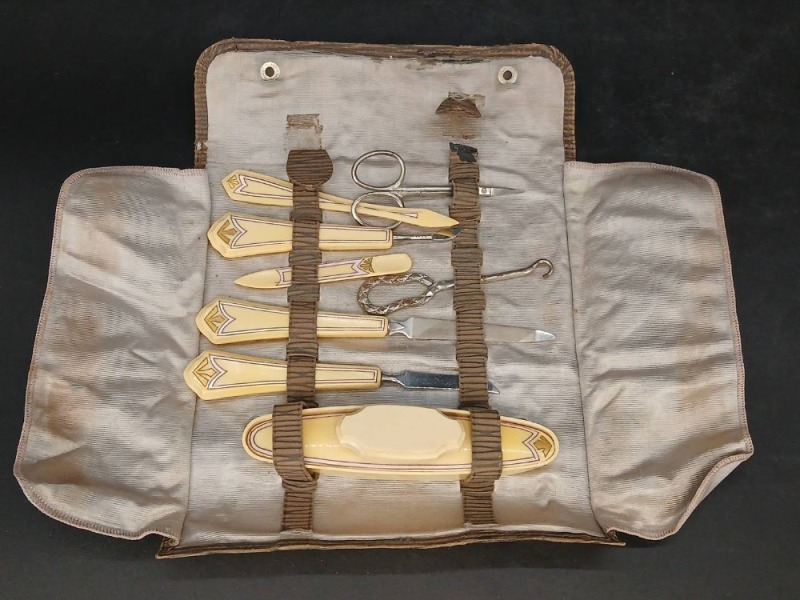 Art Deco Manicure Set in Roll-Up Case