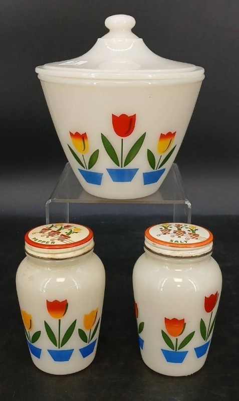 Anchor Hocking Fire-King Milk Glass Tulip Canister Set