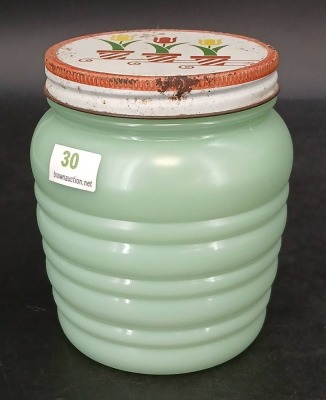 Green Jadite Salt and Pepper, and Flour Jar - 2