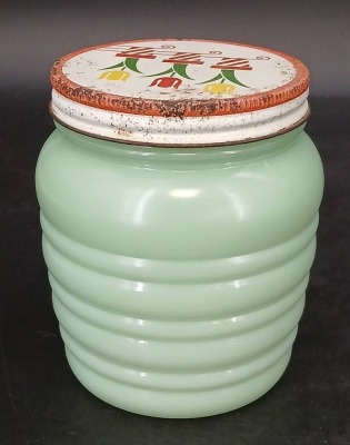 Green Jadite Salt and Pepper, and Flour Jar - 4