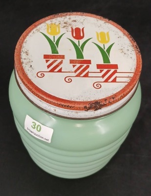 Green Jadite Salt and Pepper, and Flour Jar - 6