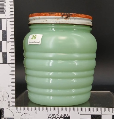 Green Jadite Salt and Pepper, and Flour Jar - 8
