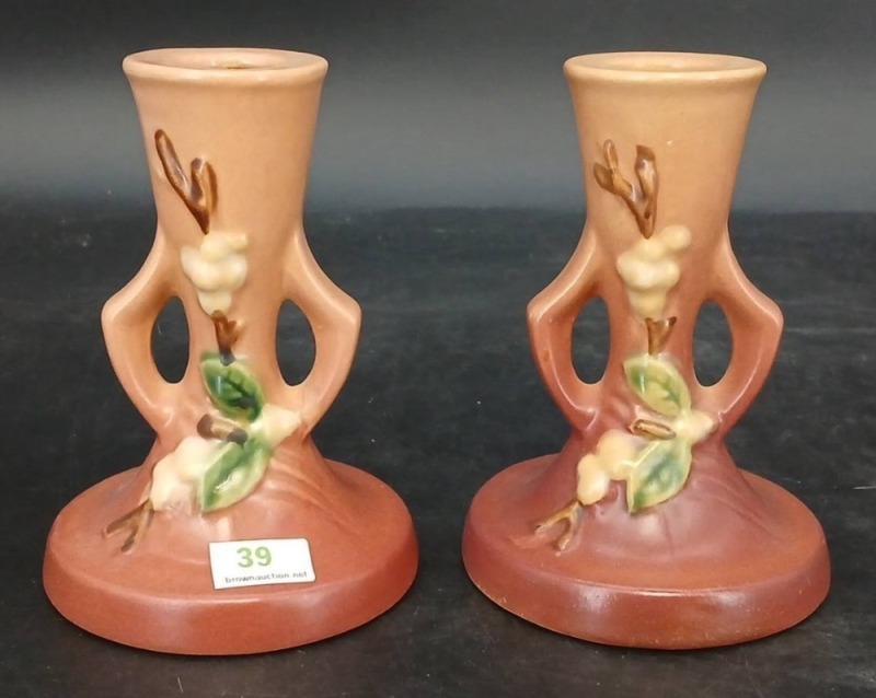Roseville Pottery Snowberry 1CS-2" Pair of Candlesticks