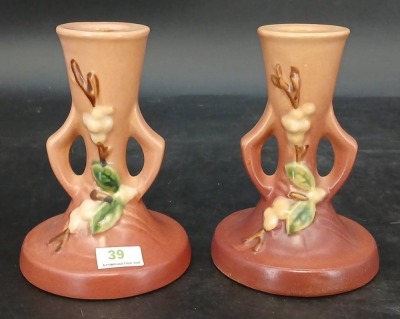 Roseville Pottery Snowberry 1CS-2" Pair of Candlesticks