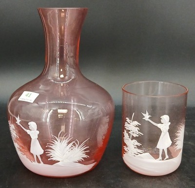 Mary Gregory Style Cranberry Tumble-Up