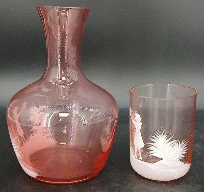 Mary Gregory Style Cranberry Tumble-Up - 3