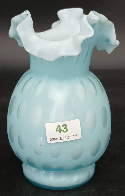 Blue Satin Glass Vase With Ruffled Rim