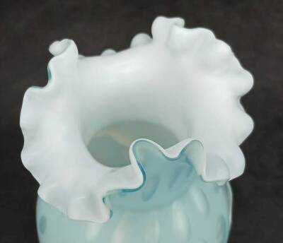 Blue Satin Glass Vase With Ruffled Rim - 5