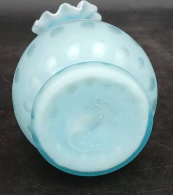 Blue Satin Glass Vase With Ruffled Rim - 6