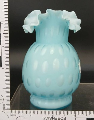 Blue Satin Glass Vase With Ruffled Rim - 7