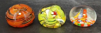 (3) Hand Blown Glass Paperweights