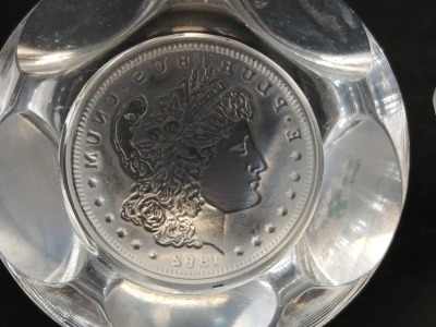 (2) Lucite Coin Paperweights (1 damaged) - 7
