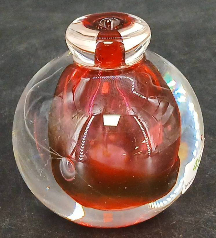 Signed Rollin Karg Art Glass Paperweight