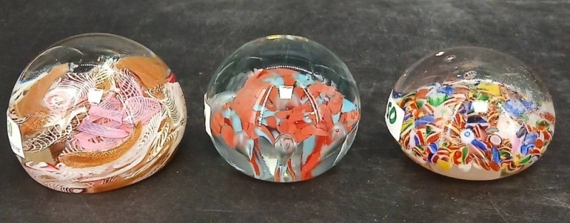 (3) Multicolored Glass Paperweights