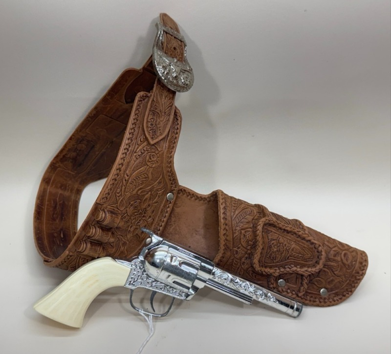 Tootsie Toy "Pony Boy" Diecast Cap Pistol and Tooled Leather Holster