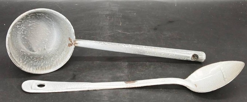 Gray Enamelware Ladle and Spoon