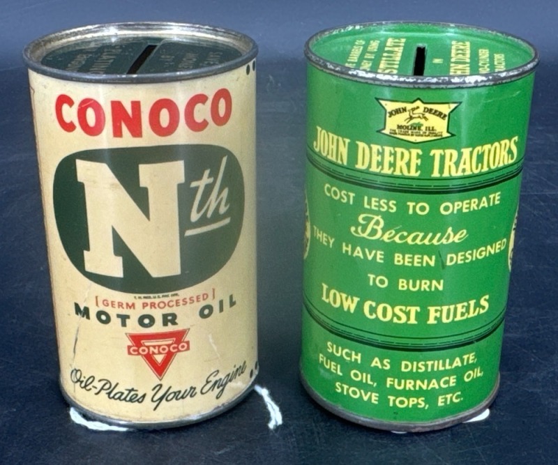 John Deere and Conoco Tin Coin Banks