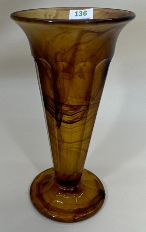 Art Deco Amber Cloud Glass Trumpet Vase