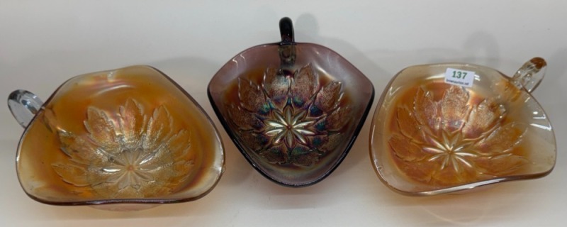 (3) Carnival Glass Nappy Dishes