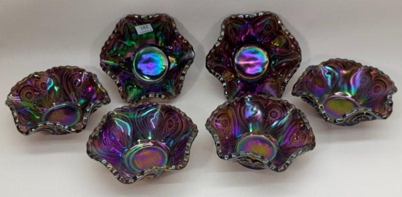 (6) Carnival Glass Berry Dishes, 5"