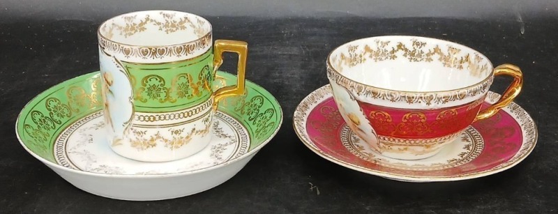 (2) Hand-Painted Porcelain Cup and Saucer Sets