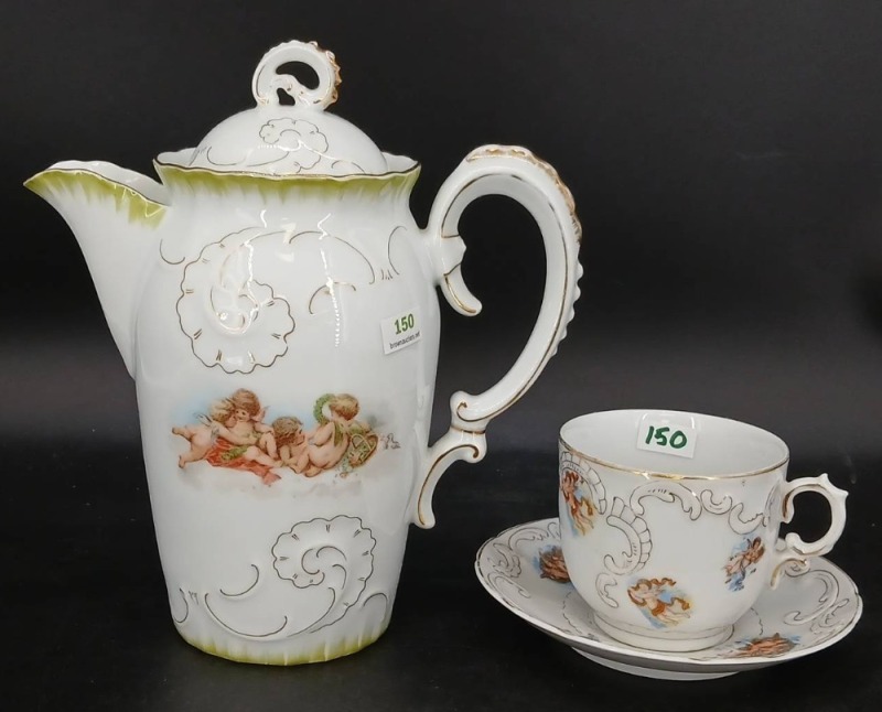 Carlsbad Austria China Chocolate Pot with Cup and Saucer