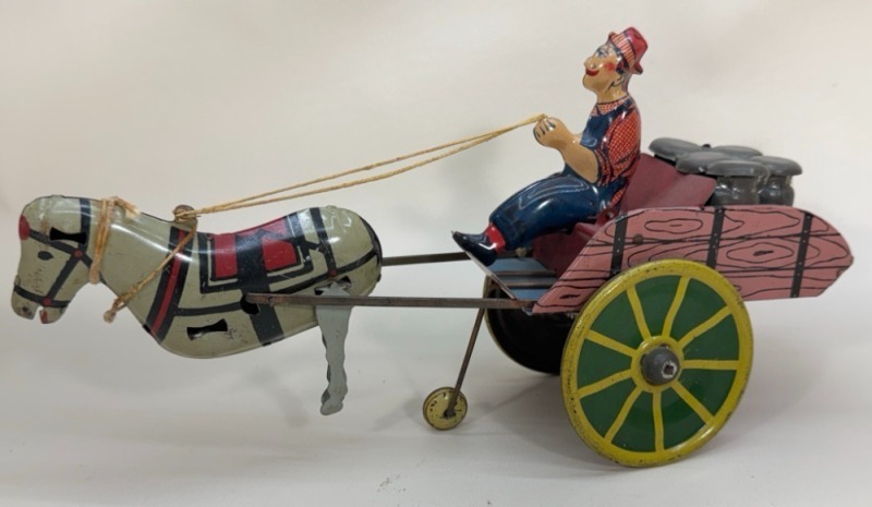 1930s Hee-Haw Wind-up Toy Horse & Cart