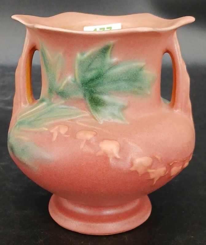 Roseville Pottery Bleeding Heart Dbl. Handled Vase