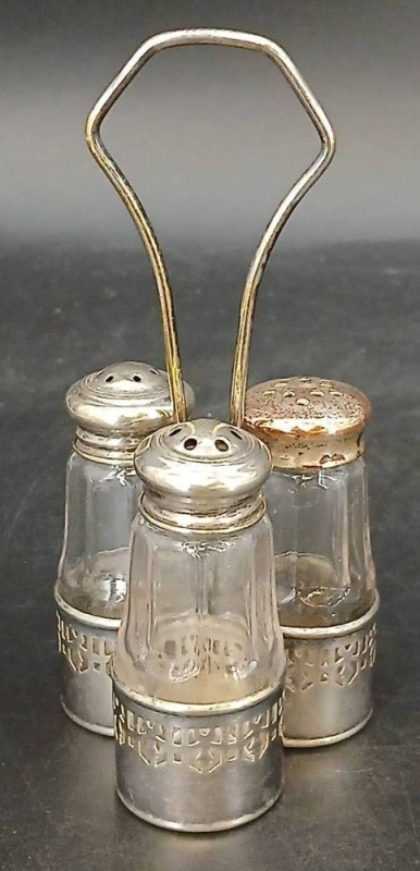 Sheffield EPNS Glass Salt/Pepper and Sugar Set