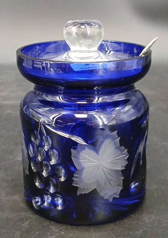Cobalt Cut-to-Clear Jam Jar w/ spoon