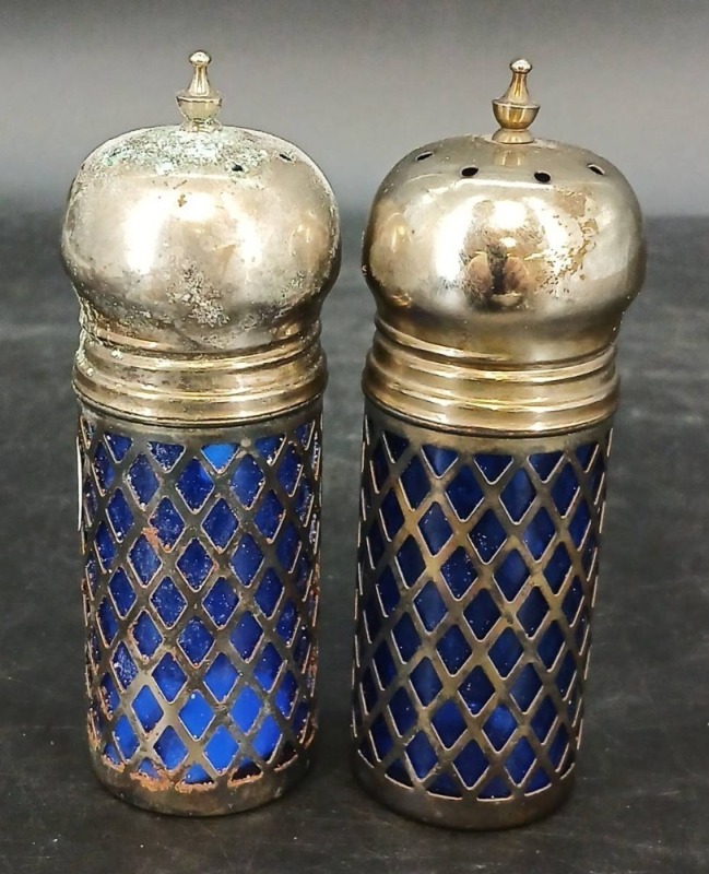 Cobalt Glass and Metal Salt and Pepper Shaker