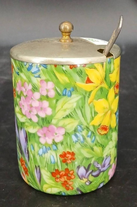 Hand-Painted Floral Mustard Jar with Spoon